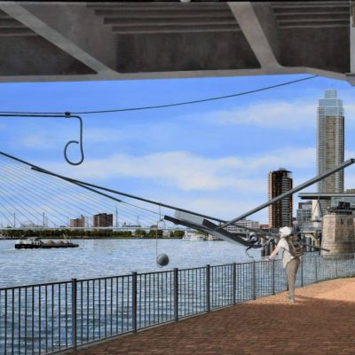 2023-jan.-Hans-de-Heus-ode-aan-Auke-de-Vries-De-maas-vanonder-de-Willemsbrug-acryl-opdoek-80x160-cm