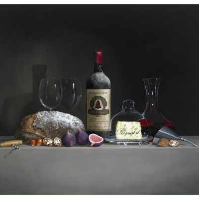 22Chateau-lAngelus-1964-2-Wijnglazen-Roquefort-Brood-Vijgen22-Olie-op-paneel-90x110cm