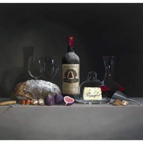 22Chateau-lAngelus-1964-2-Wijnglazen-Roquefort-Brood-Vijgen22-Olie-op-paneel-90x110cm