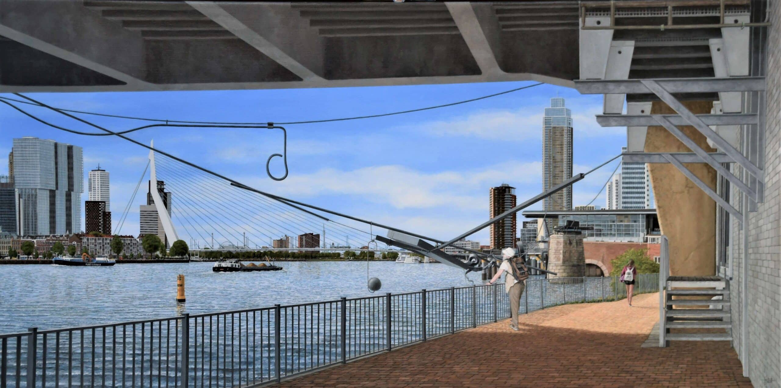 2023-jan.-Hans-de-Heus-ode-aan-Auke-de-Vries-De-maas-vanonder-de-Willemsbrug-acryl-opdoek-80x160-cm